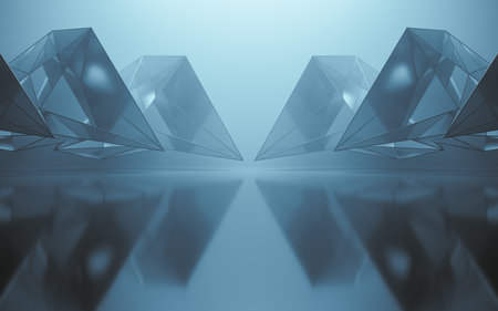 Fog scene with abstract geometry, 3d rendering. Computer digital drawing.