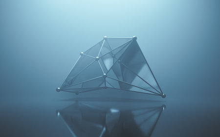 Fog scene with abstract geometry, 3d rendering. Computer digital drawing.の写真素材