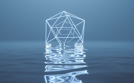 Structure lines with water surface, 3d rendering. Computer digital drawing.の写真素材