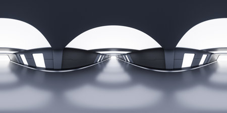 Empty tunnel with futuristic style, 3d rendering. 360-degree seamless panoramic view. Computer digital drawing.の写真素材