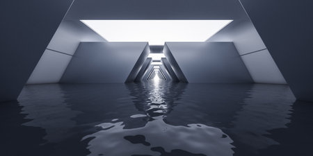 Empty tunnel with futuristic style, 3d rendering. Computer digital drawing.の写真素材