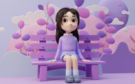 Little girl with cartoon style, 3d rendering. Computer digital drawing.