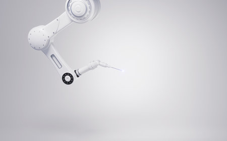 Mechanical arm with white background, 3d rendering. Computer digital drawing.の写真素材