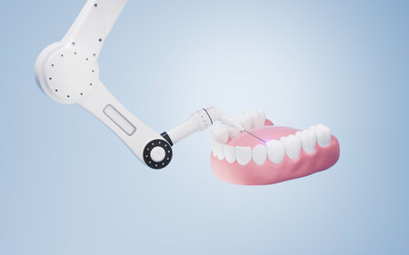 Mechanical arm with white background, 3d rendering. Computer digital drawing.の写真素材