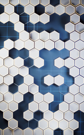 Metallic hexagon material background, 3d rendering. Computer digital drawing.の写真素材