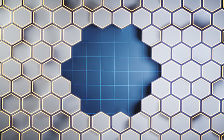 Metallic hexagon material background, 3d rendering. Computer digital drawing.