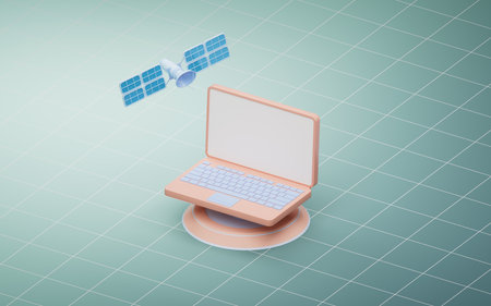 Space orbital satellite, aerospace and communications concept, 3d rendering. Computer digital drawing.の写真素材