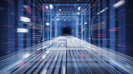 Digital cyberspace, sci-fi concept tunnel, 3d rendering. Computer digital drawing.