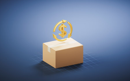 Packaging box with money sign, 3d rendering. Computer digital drawing.の写真素材