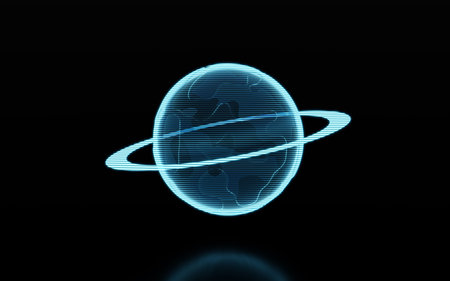 Planet with hologram figure, 3d rendering. Compute digital drawing.の写真素材