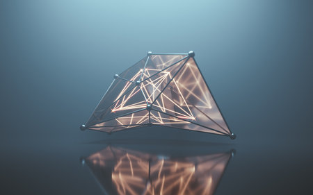 Fog scene with abstract geometry, 3d rendering. Computer digital drawing.の写真素材
