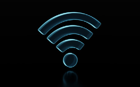 Wireless network technology with wifi sign, 3d rendering. Computer digital drawing.
