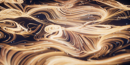 Wave particles lines with swirling pattern, 3d rendering. Computer digital drawing.