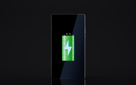 Mobile phone and battery, 3d rendering. Digital drawing.の写真素材