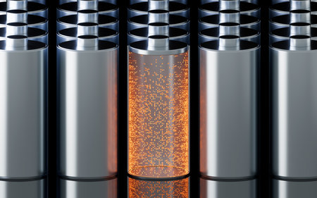 3D fast charge battery on black background, energy technology concept, 3d rendering. Digital drawing.の写真素材