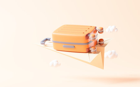 Cartoon style luggage with travel theme, 3d rendering. Digital drawing.の写真素材