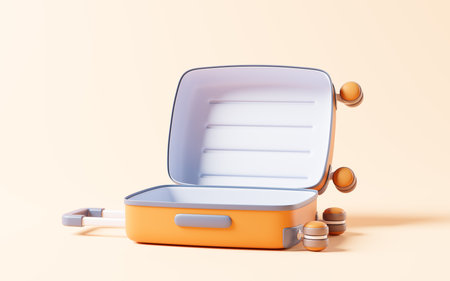 Cartoon style luggage with travel theme, 3d rendering. Digital drawing.の写真素材