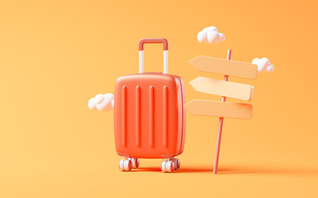 Cartoon style luggage with travel theme, 3d rendering. Digital drawing.の写真素材