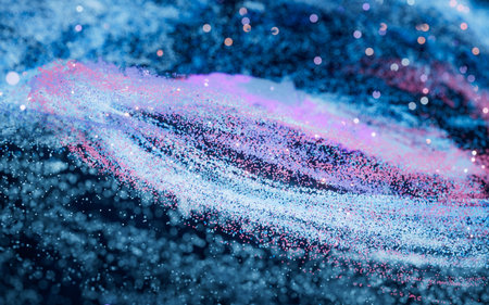 Colorful nebula with density glowing particles, 3d rendering. Digital drawing.