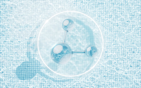 Molecule with water background, 3d rendering. Digital drawing.の写真素材