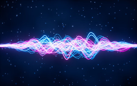 Abstract wave gradient curves and particles, 3d rendering. Digital drawing.