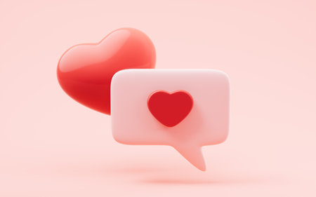 Love heart and talk bubble, 3d rendering. Digital drawing.の写真素材