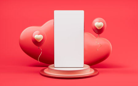 Love heart and blank mobile phone screen, 3d rendering. Digital drawing.の写真素材
