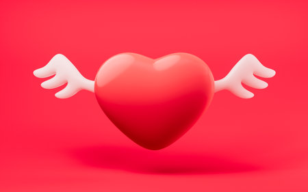 Love heart with 3d cartoon style, festival celebration, 3d rendering. Digital drawing.の写真素材
