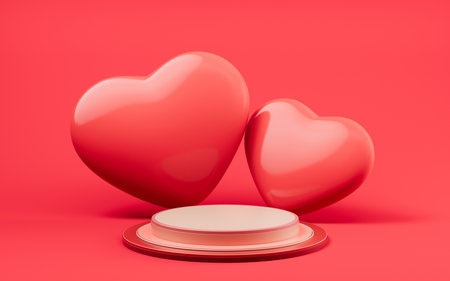 Love heart and presentation stage, 3d rendering. Digital drawing.の写真素材
