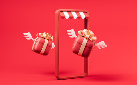 Gift box with cartoon style, 3d rendering. Digital drawing.の写真素材