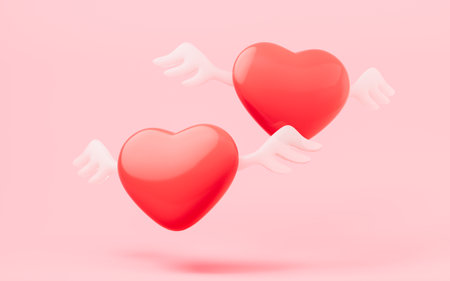 Love heart with 3d cartoon style, festival celebration, 3d rendering. Digital drawing.の写真素材