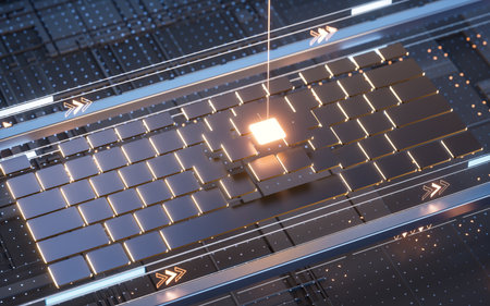 Computer keyboard with digital cyberspace background, 3d rendering. Digital drawing.