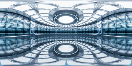 Sever racks and data center, 360-degree seamless panoramic view, 3d rendering. Digital drawing.