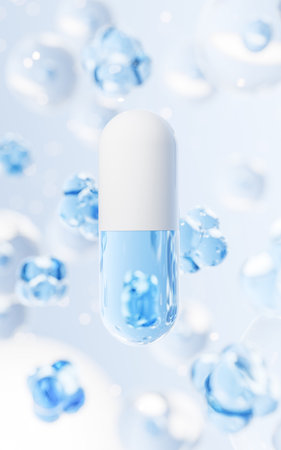 Medical capsule with biomedical concept, 3d rendering. Digital drawing.の写真素材