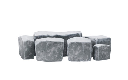 Rough stones isolated on white background, 3d rendering. Digital drawing.の写真素材