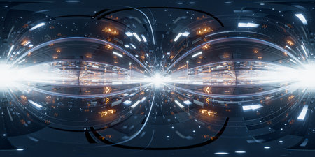 Digital cyberspace tunnel, 360-degree seamless panoramic view, 3d rendering. Digital drawing.