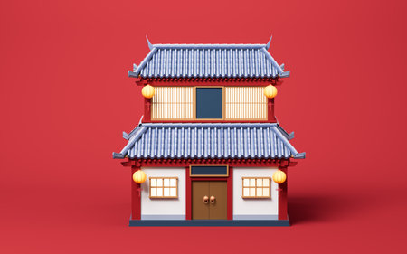 Chinese ancient building with retro style, 3d rendering. Digital drawing.の写真素材