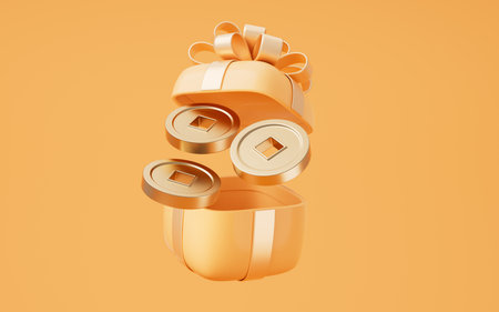 Gift box with cartoon style, 3d rendering. Digital drawing.の写真素材
