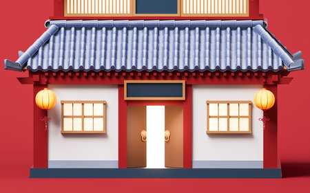 Chinese ancient building with retro style, 3d rendering. Digital drawing.の写真素材