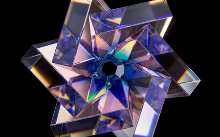 Glass geometries with dispersion colors, 3d rendering. Digital drawing.の写真素材