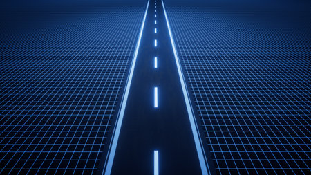 Highway road with digital space background, 3d rendering. Digital drawing.の写真素材
