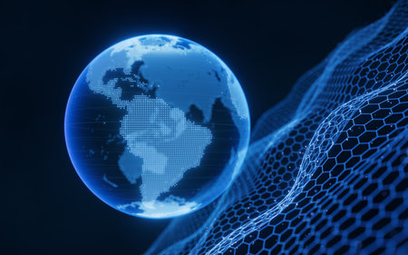 Digital earth with cyberspace background, 3d rendering. Digital drawing.の素材