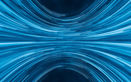 Flowing lines with digital cyberspace, 3d rendering. Digital drawing.の写真素材
