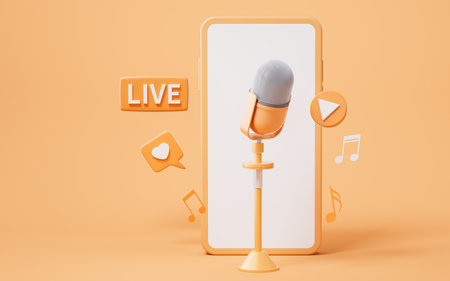 Microphone and live streaming, 3d rendering. Digital drawing.の写真素材