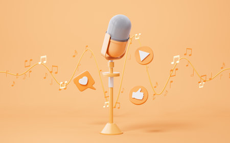 Microphone and live streaming, 3d rendering. Digital drawing.の写真素材