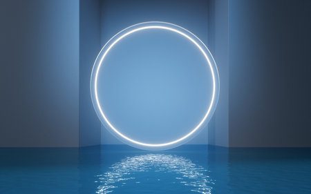 Water surface with light illuminated, 3d rendering. Computer digital drawing.の写真素材