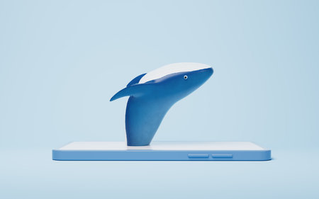Whale and mobile phone, 3d rendering. Digital drawing.の写真素材
