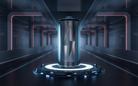 3D fast charge battery with technology background, 3d rendering. Digital drawing.の写真素材