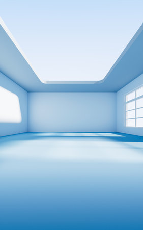 Empty room with light comes in, 3d rendering. Digital drawing.の写真素材