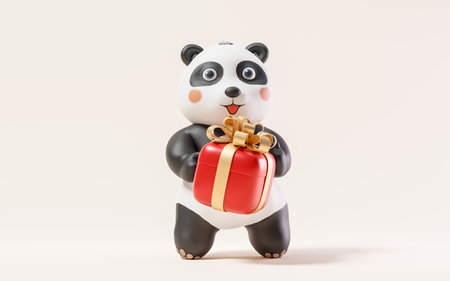 Panda with cartoon style, 3d rendering. Digital drawing.の写真素材